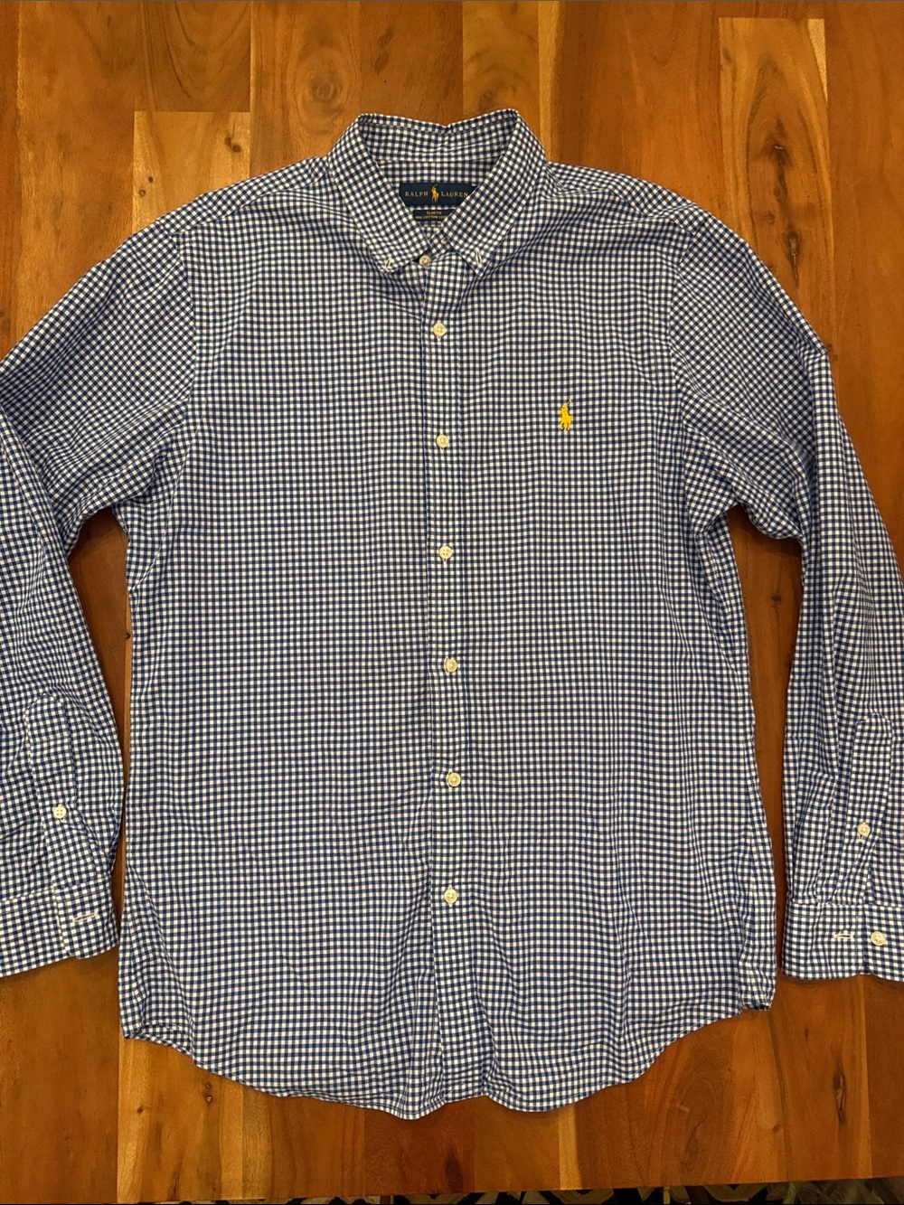 Polo by Ralph Lauren Blue and White Gingham Button-Down Shirt Men’s Slim Fit Lrg